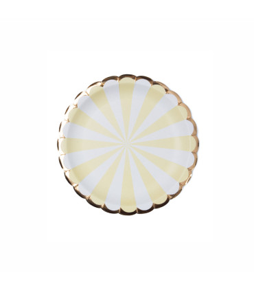 Plato de Cartón con Stamping Ruleta Blanco y Amarillo x 8