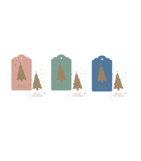 12 Paquetes de 8 Tags Navideños Stamping Rosa Verde y Azules