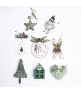 Adorno Navideño de Tela y Madera Verde y Natural 11 cm Alparamis