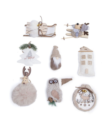 Adorno Navideño de Tela y Madera Crema y Blanco 15 cm Alparamis