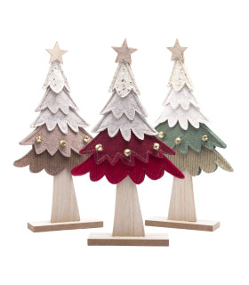 Adorno de Pino Navideño de Madera y Tela 28 cm Alparamis