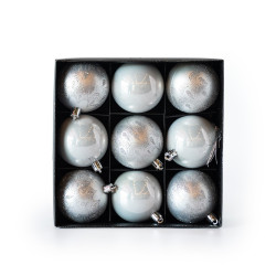 Set de 9 Bolas Perladas y Mate con Glitter de 6 cm Plateadas Alparamis