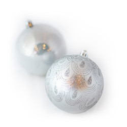 Set de 9 Bolas Perladas y Mate con Glitter de 6 cm Plateadas Alparamis