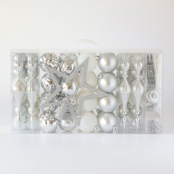 Set Completo de Adornos Xmas Plateados y Blancos x 100 Alparamis