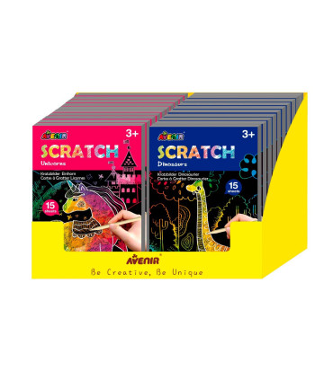 Mini Libros Scratch A6 24 Pz en 6 Diseños con Exhibidor Avenir