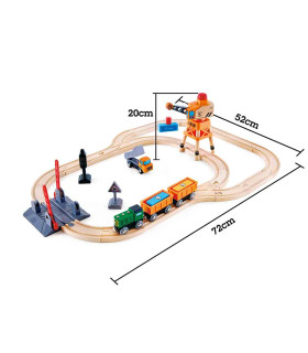 Set de Pista de Vías y Cruce con Tren y Grúa de Juguete Hape