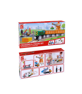 Set de Pista de Vías y Cruce con Tren y Grúa de Juguete Hape