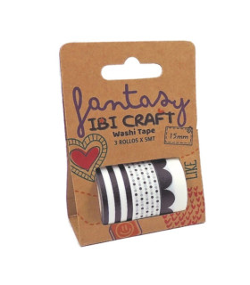Washi Tape Box 3 Rollos de 5 m Black Ibicraft