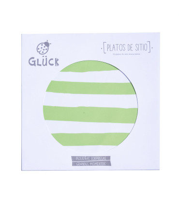 12 Paquetes de 10 Platos de Sitio Rayas y Hojas Verde Manzana