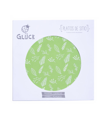 12 Paquetes de 10 Platos de Sitio Rayas y Hojas Verde Manzana