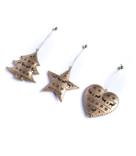 Adornos Estrella Corazón Y Árbol Con Motivo De Renos 9 cm x 3 Alparamis