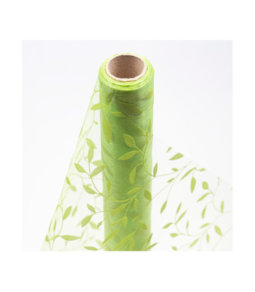 Tela Con Hojas Verde 35 cm X 9 m