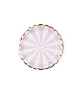 Plato de Cartón con Stamping Ruleta Blanco y Rosa x 8 Plato de Cartón con Stamping Ruleta Blanco y Rosa x 8