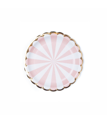 Plato de Cartón con Stamping Ruleta Blanco y Rosa x 8