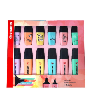 Caja de 6 Resaltadores y 6 Mini Resaltadores Boss Pastel de Stabilo