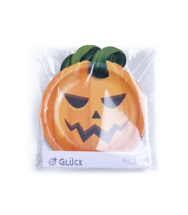 Platos de Cartón Calabaza de Halloween x 8