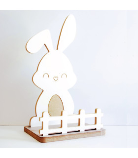 Adorno de Madera de Conejo de Pascua con Cerca Adorno de Madera de Conejo de Pascua con Cerca