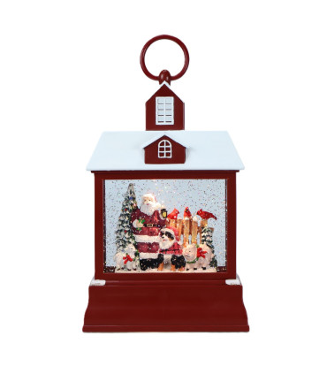 Farol Casa de Campo con Santa y Animales 16 x 29 cm con LED Alparamis