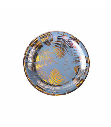 Plato de Cartón Verde con Stamping Dorado Hojas x 8