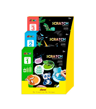 Scratch de Aprendizaje Divertido 21 Pz en 3 Diseños con Exhibidor Avenir
