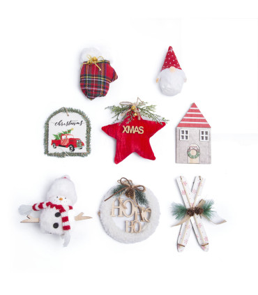 Adorno Navideño de Tela y Madera Rojo y Blanco 19 cm Alparamis