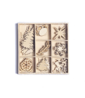 Set de 40 Adornos de Madera en Caja Alparamis Set de 40 Adornos de Madera en Caja Alparamis