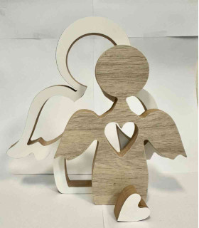 Adorno Angelitos y Corazón de Madera Encastrables 23 cm Adorno Angelitos y Corazón de Madera Encastrables 23 cm