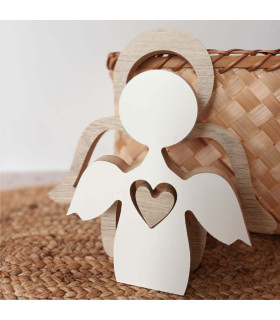 Adorno Angelitos y Corazón de Madera Encastrables 23 cm Adorno Angelitos y Corazón de Madera Encastrables 23 cm
