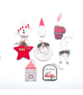 Adorno Navideño de Tela y Madera Rojo y Blanco 19 cm Alparamis