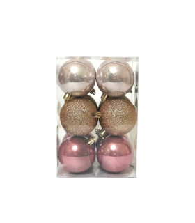 Bolas Rosas Doradas y Plateadas de 6 cm x 12 Alparamis