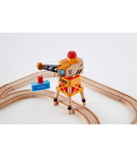 Set de Pista de Vías y Cruce con Tren y Grúa de Juguete Hape