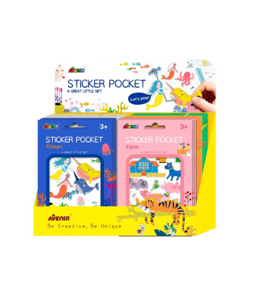 Stickers Pocket 72 Pz en 6 Diseños con Exhibidor Avenir