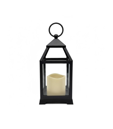 Farol Negro 22 cm con Vela Pilar LED Alparamis