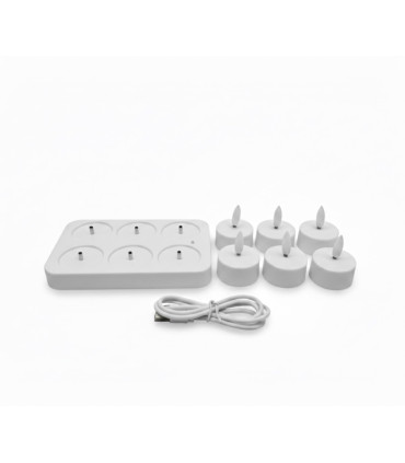Velas Tealights LED Blancas x 6 con Base de Recarga USB Alparamis