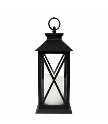 Farol Negro 30 cm con Vela Pilar LED Alparamis