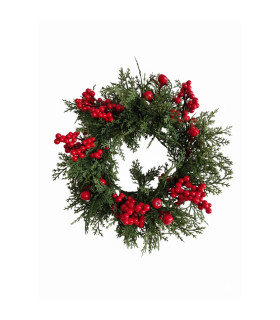 Corona Navideña Verde con Bayas Rojas 35 cm Alparamis
