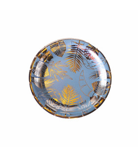 Plato de Cartón Verde con Stamping Dorado Hojas x 8