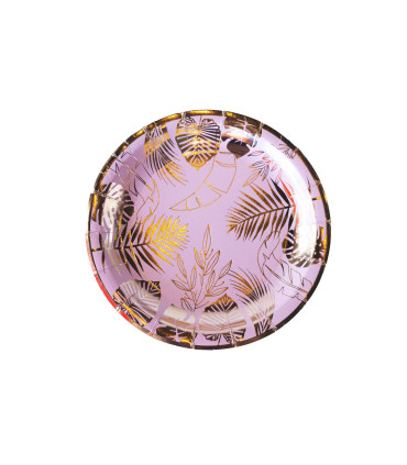 Plato de Cartón Rosa con Stamping Dorado Hojas x 8