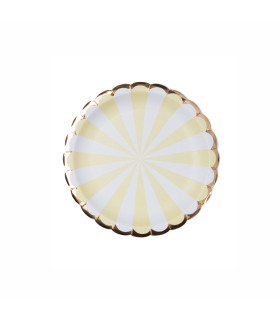 Plato de Cartón con Stamping Ruleta Blanco y Amarillo x 8
