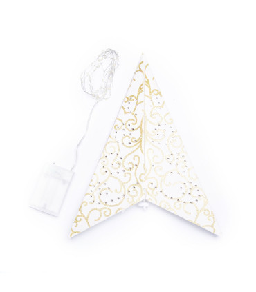 Estrella de Papel blanca y dorada con LED 60 cm Alparamis