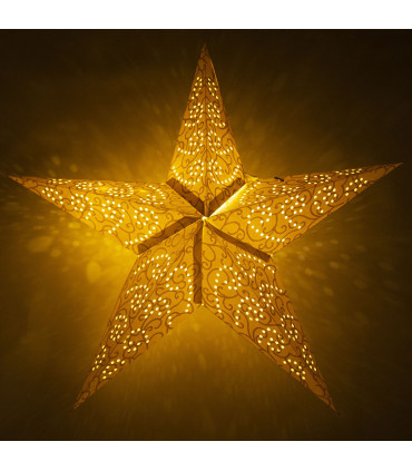 Estrella de Papel blanca y dorada con LED 60 cm Alparamis
