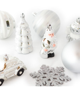 Set de 20 Adornos Surtidos para Árbol Plateados Alparamis