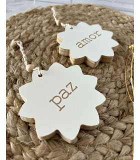 Adornos de Madera Colgantes Paz y Amor 9 cm x 2