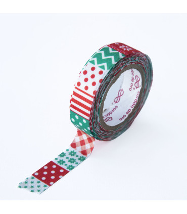 Cinta Fun Tape Patchwork Verde y Rojo 1.5 cm x 5 metros