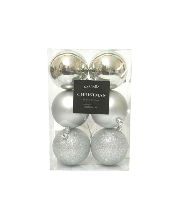 Bolas Plateadas de 8 cm x 6 Alparamis