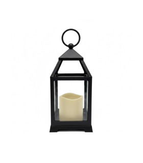 Farol Negro 22 cm con Vela Pilar LED Alparamis