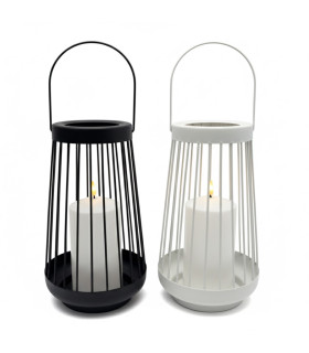 Farol Negro 26 cm con Vela Pilar LED Alparamis