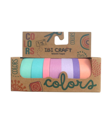 Washi Tape Box 7 Rollos de 5 m Pastel Ibicraft