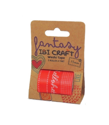Washi Tape Box 3 Rollos de 5 m Red Ibicraft