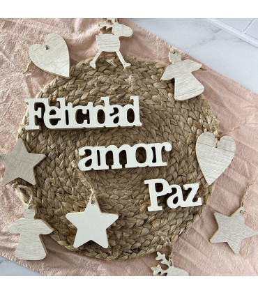 Adornos de Palabras y Figuras de Madera Colgantes 9 cm x 8